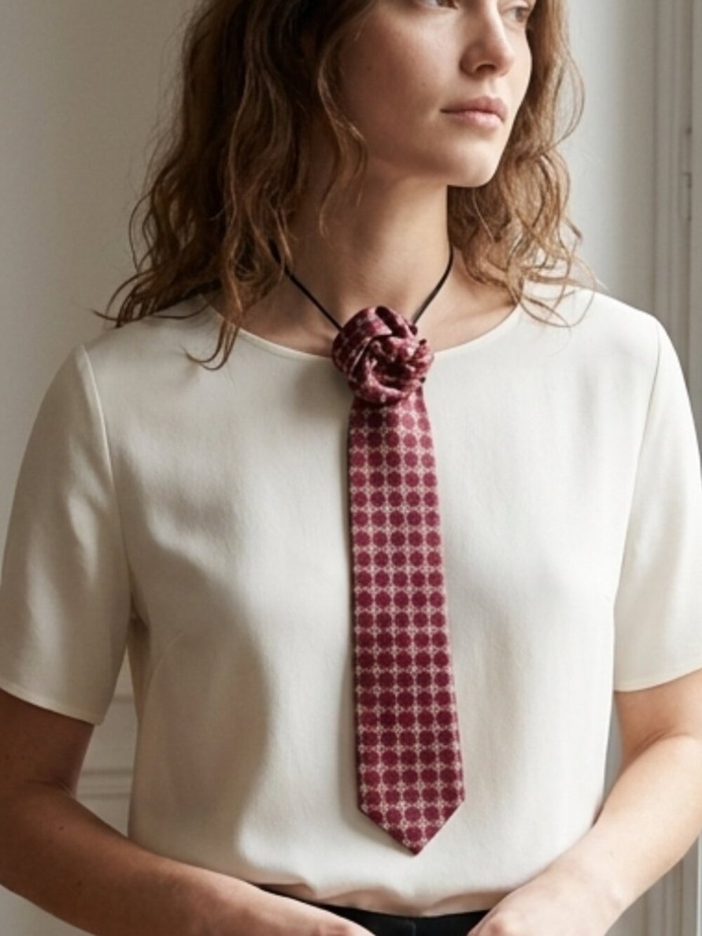 Arrow Silk Red Dot Statement Tie Necklace